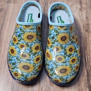 Groundwork Women’s Garden Clog Blue Yellow Sunflower Print 7